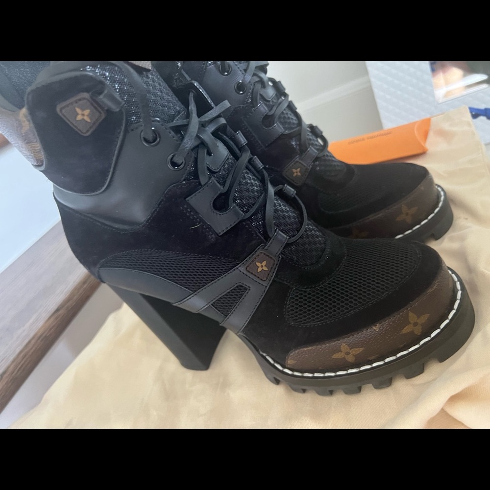 LOUIS VUITTON Suede Calfskin Monogram Ankle Boots
